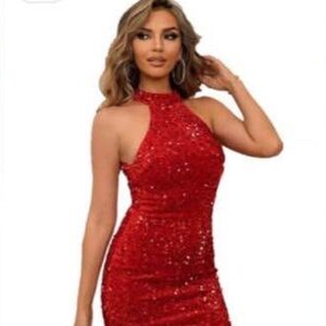 Amazon Red Backless Sequin Dress